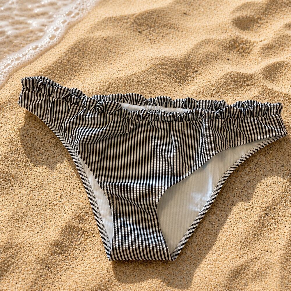NWT: Ganni Awning Dark Brown Striped Swim Bottoms Size L